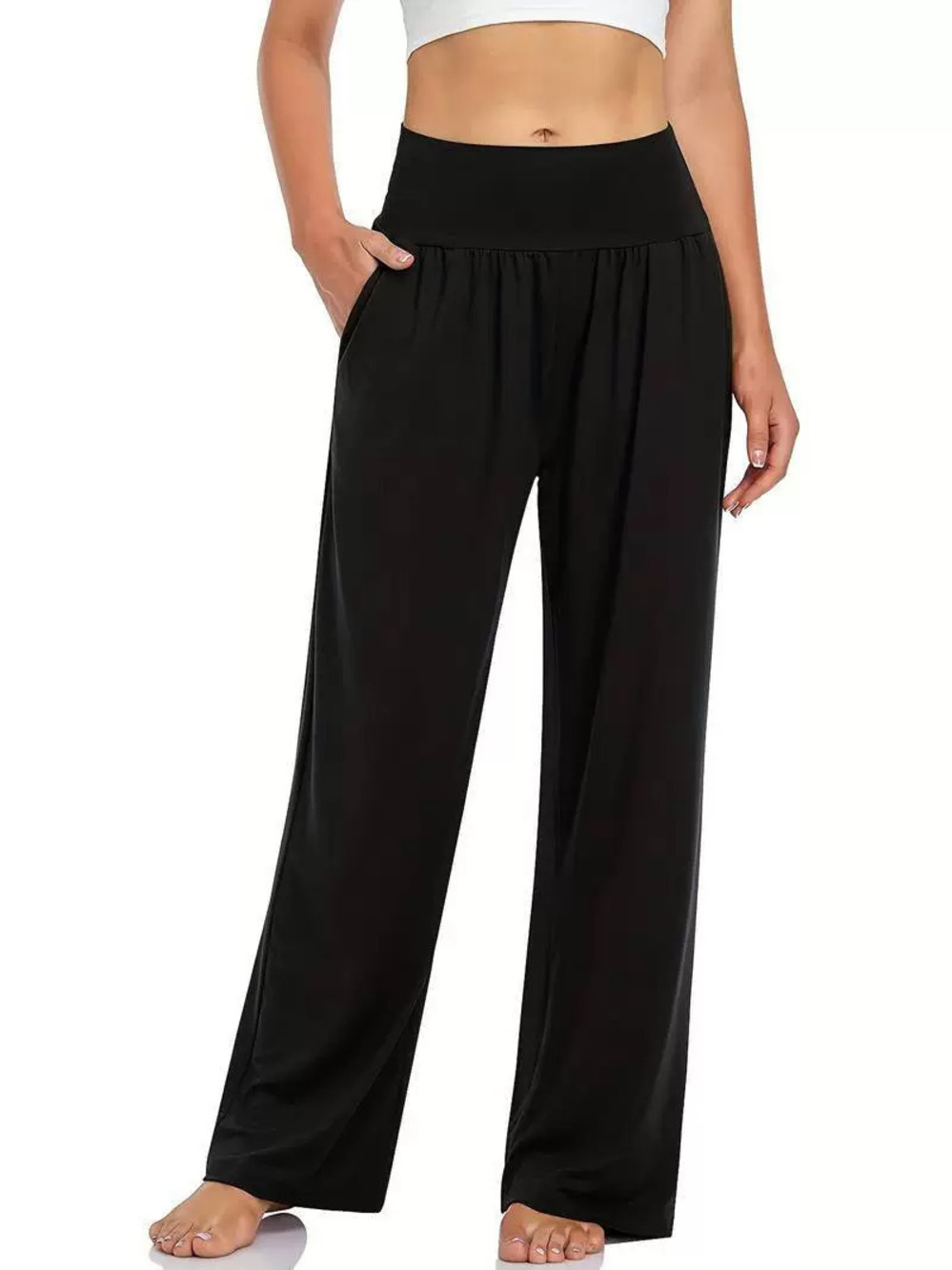 ZARA Spring Summer Basic Wide Leg Casual Pants Elastic Drawstring Waist